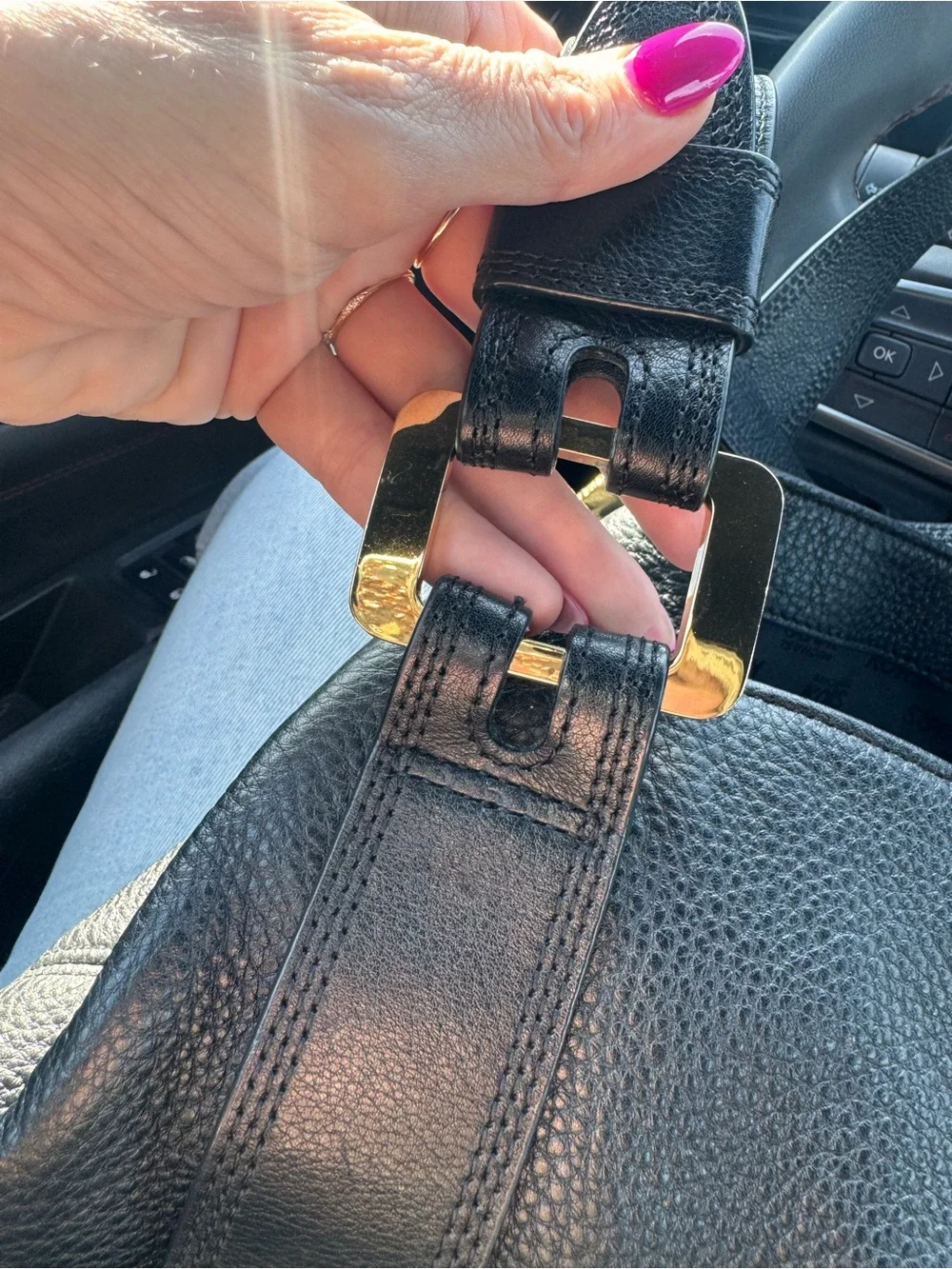 Michael Kors Black Leather Shoulder Bag with Gold-Tone Accents